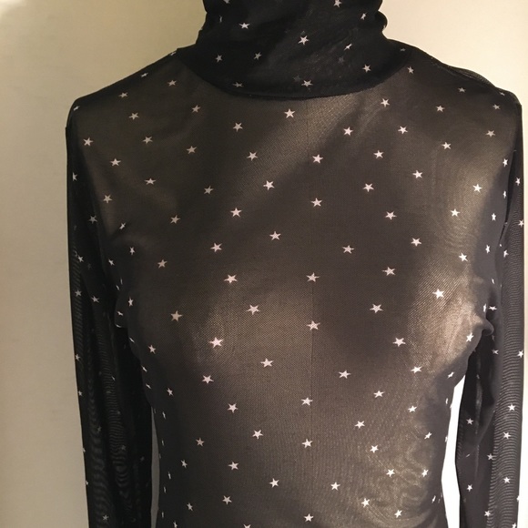 T.D.C  black and white sheer top with thumb holes. - Picture 2 of 8